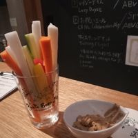 Vegetable sticks and vegan sesame dip. at Kyoto Beer Lab in Kyoto