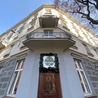 The outside in one of Kraków’s many splendid buildings  at Vegano Cafe in Krakow