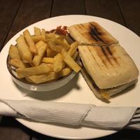Vegan panini and chips  at Monkey Republic in Kampot