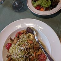 Pasta with cashew pesto and salad. Really really good! at Glocke in Rothenburg Ob Der Tauber