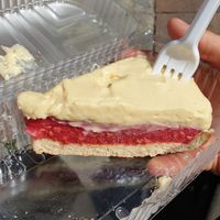 Vanilla raspberry vegan cake at Hiša Kruha in Maribor