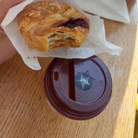 Vegan berey croissant and coffee with oat milk. at LGW - Pret A Manger -  ST in Horley