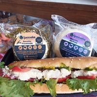 Deli! Very fresh sandwich with protein prepared with teh vegan cheese from Lucciola. at Alimentacion Alternativa in Zapopan
