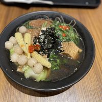 Build your own soup with thin noodles, fresh water convoevueus, rice balls, fried tofu, bean curd, gourd, corn and seaweed - Vege Creek, Taipei  at Vege Creek 蔬河 - 101 in Taipei