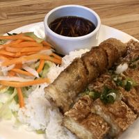 Vegan rice (tofu + spring roll) at Dundas in Vancouver