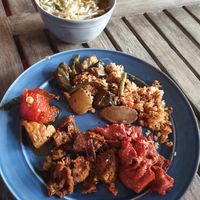 Buffet plate  at Huong Sen Tofu in Sacramento