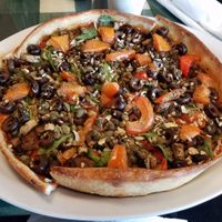 Vegan pizza - lots of toppings! at Cousin Vinnie's NY Pizza Cafe in San Juan Island
