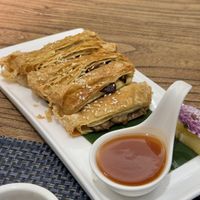 Fried tofu skin with mushrooms   at Jiayuan 家源 in Guangzhou