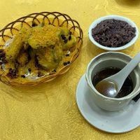 Walnut soup: 10 ¥   
Eggplants:  30 ¥
Purple rice:  4 ¥
 at Jiayuan 家源 in Guangzhou