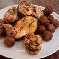 BBQ vegetables and soya balls at Hermans in Stockholm