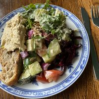 Hummas and salad at Hermans in Stockholm