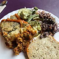 Vegan buffet: lasagna, veggies, salads etc...  at Hermans in Stockholm