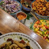 Some of the salads at Hermans in Stockholm