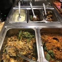 The warm section of the buffet  at Hermans in Stockholm