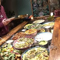 The salads of the buffet. They are all cold  at Hermans in Stockholm
