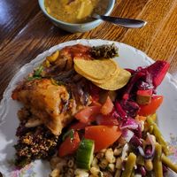 soup, pizza and mostly salad choices at Hermans in Stockholm