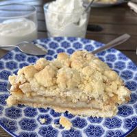 Apple crumble cake with vanilla custard AND whipped cream 🌱😋🐽  at Hermans in Stockholm