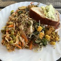 A little bit of almost every salad 😅  at Hermans in Stockholm