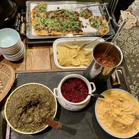 Pizza, tapenade, butter, marmalade …  at Hermans in Stockholm