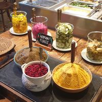 Spreads and pickled vegetables at Hermans in Stockholm