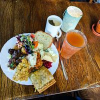 Buffet meal and tea (which comes with the buffet) plus Kambucha at Hermans at Hermans in Stockholm