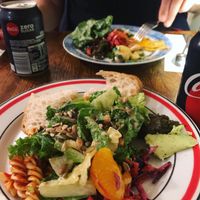 Amazing variety of salads and cold and hot dishes  at Hermans in Stockholm