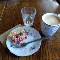 Cardamon coffee and raspberry rhubarb pie at Hermans in Stockholm