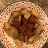 Vegan meatballs and potatoes  at Bitkisel Mutfak in Urla