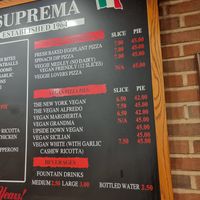 Vegan menu at NY Pizza Suprema in New York City