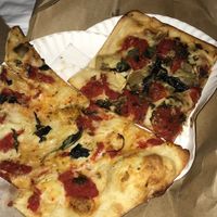 Vegan Margherita & Vegan grandma with tomato, mushroomd and onions at NY Pizza Suprema in New York City