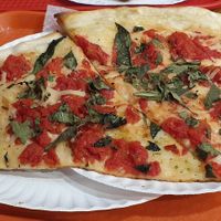 Vegan mozzarella, tomato and  basil. at NY Pizza Suprema in New York City