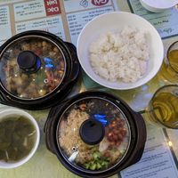 Rice dish, mushroom dish, and steamed rice at An Lac Tam in Da Nang
