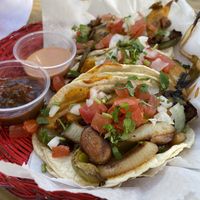 Philly unsteak tacos. These had Seitan but there is a gluten free option   at MeMe's Twisted Potato in Little Rock