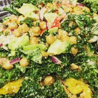 Kale-roasted chickpea salad...Omghee! So yummy!  at MeMe's Twisted Potato in Little Rock