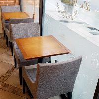Interior of location, seating area towards main street at La Bonne Tarte in Seoul