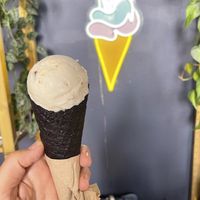 Sundae cone on a coconut ash cone   at The Greenery Creamery  in Orlando