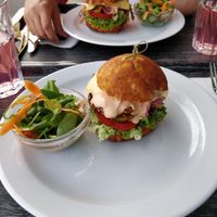 Pulled oyster mushroom burger. Really delicious stuff, at Roots Fresh Food Bistro in Prague