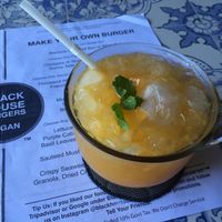 Fresh Bali orange juice over crushed ice.  at Black House Burgers in Kuta