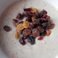 Porridge made with coconut milk and topped with dried fruit at Caffe Nero in Spalding
