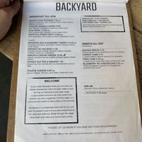 Breakfast menue  at BACKYARD in Rotterdam