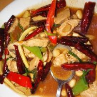chicken substitute and veggies in spicy sweet sauce at Lao Wai in Stockholm