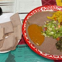 veggie platter + shiro (so good.)   at Red Sea Ethiopian in San Diego