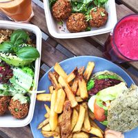 Falafel bowls and veggie burger at Veji  in Copenhagen