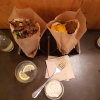 Shawarma (left) + Falafel (right) at Falafeleria - Sta Barbara in Madrid