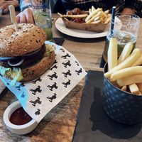 Burger & french fries  at Riegele WirtsHaus in Augsburg