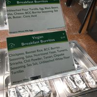 Labeled vegan hot bar items. at Bluff Country Co-op in Winona