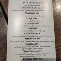 Pizza menu with vegan cheese available at Dixons Creek Cafe Bar & Grill in Dixons Creek