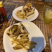 Tempeh burrito and pesto falafel wrap  at Warung Mexicana in 