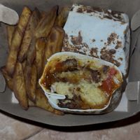 Vegan Mexican falafel burrito with hand cut fries   at Warung Mexicana in 