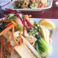 Vegan Thai basil noodles with tofu  at Karma's Cafe in Peterborough